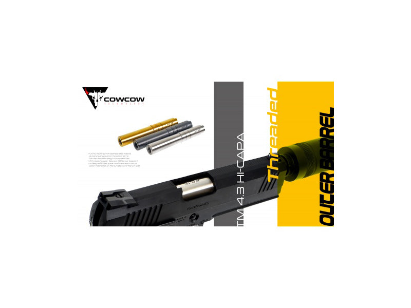 COWCOW Technology Steel Threaded Outer Barrel For Tokyo Marui Hi-Capa 4.3 GBB Series Silver .45 marking