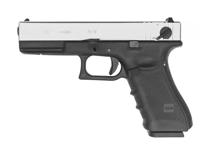 WE-Tech Full Metal Side Model 18C 2 Tone Fully/Semi Auto GBB Pistol Silver 2Tone Gen 4