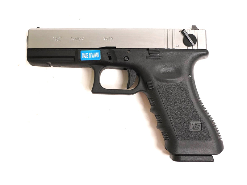 WE-Tech Full Metal Side Model 18C Fully/Semi Auto GBB Pistol Silver 2 Tone Gen 3