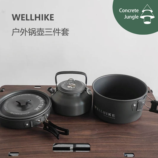 Wellhike exports to Japan outdoor camping 3 kettle frying pan stew pot set three-piece set